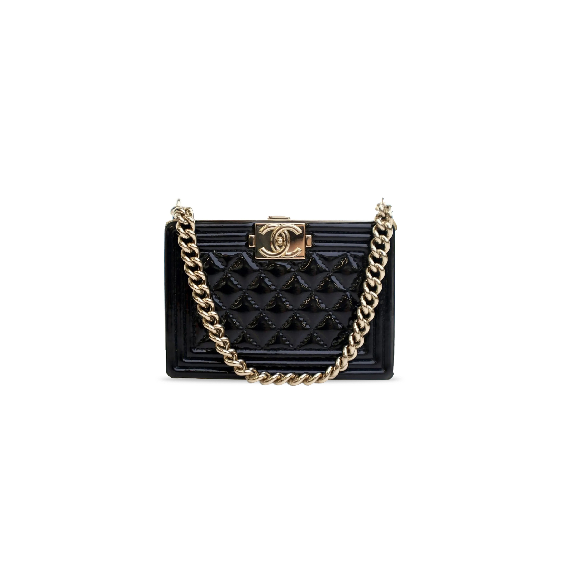 CHANEL PATENT BOY CLUTCH WITH CHAIN HANDBAG AP2870 B08500 94305 (11*7.5*2.5cm)
